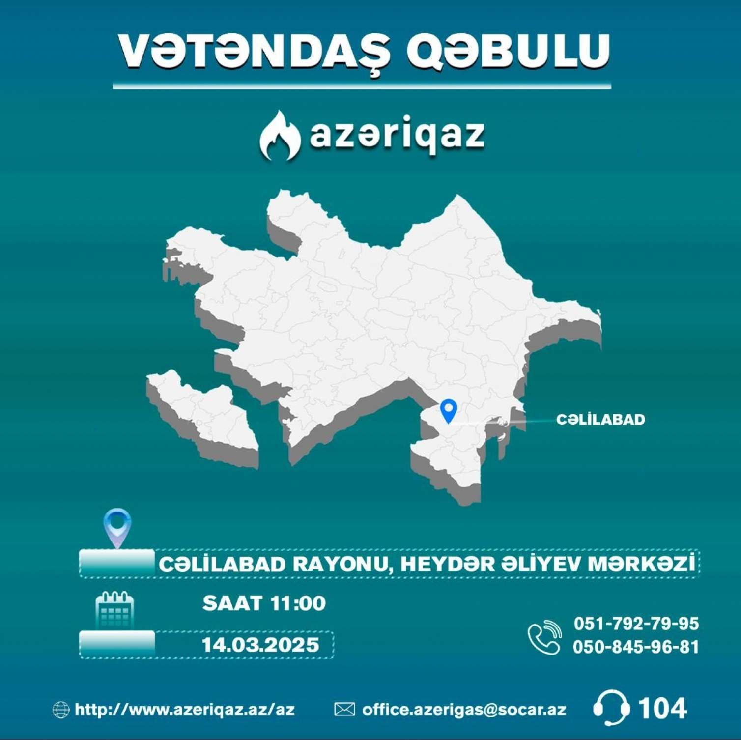 "Azəriqaz" rəhbərliyi vətəndaş qəbulu keçirəcək 