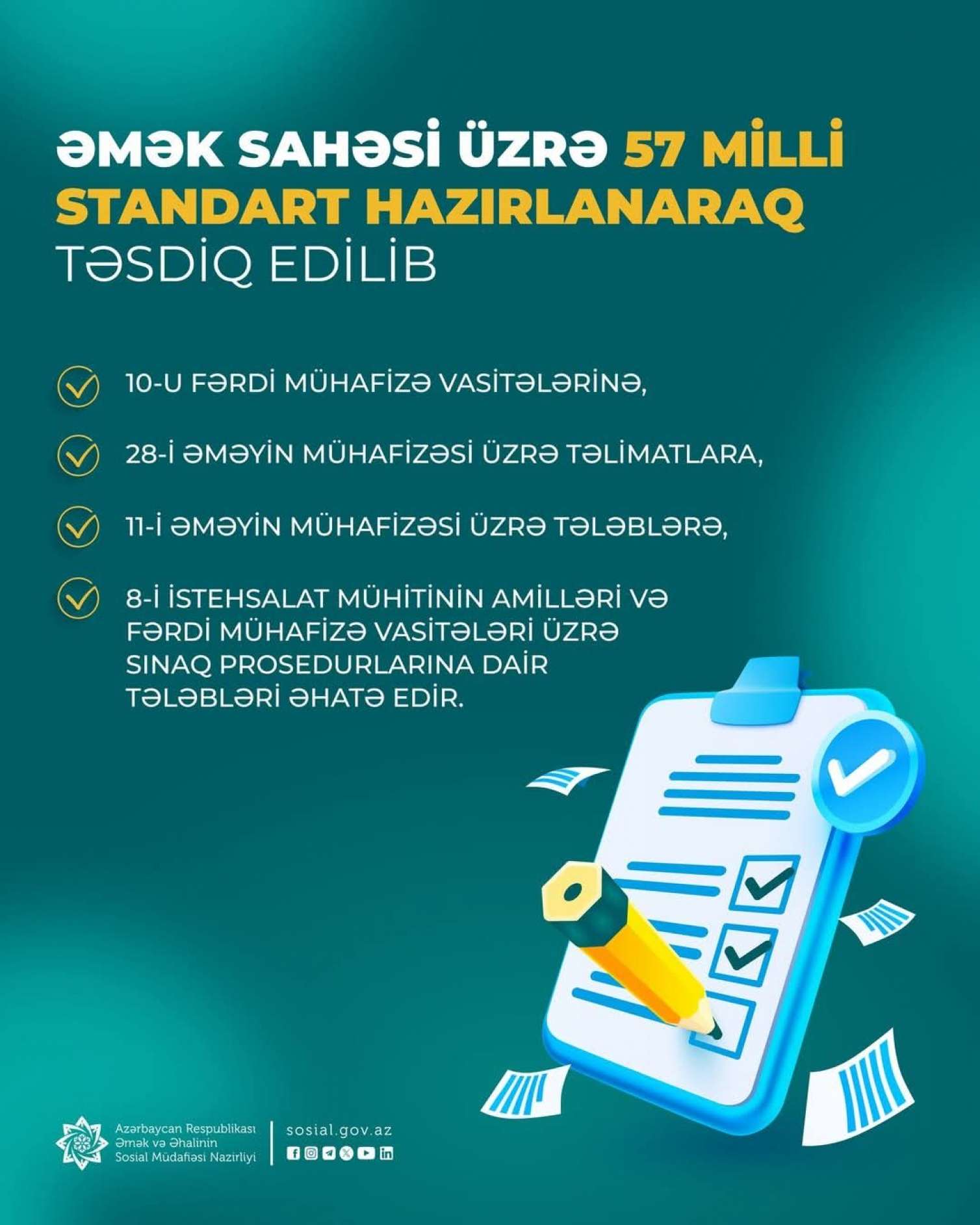 Əmək sahəsi üzrə 57 milli standart təsdiqlənib 