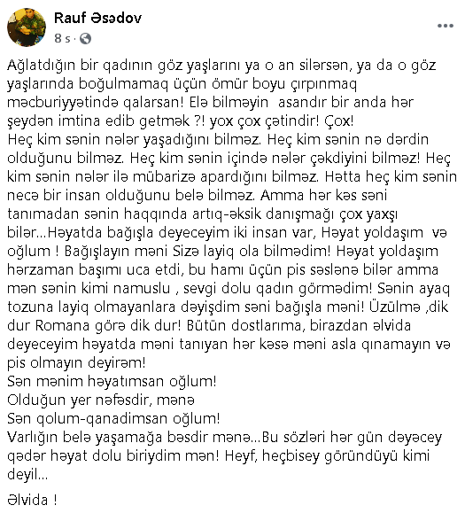 Nazirlik əməkdaşı bu statusu yazıb intihar etdi  