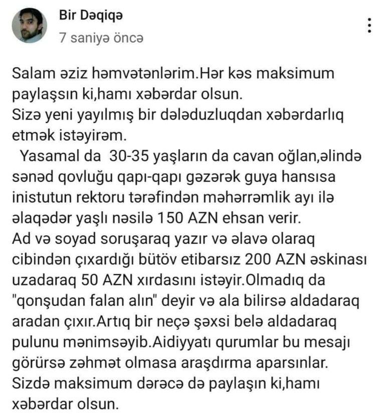 Həmin saxta elanı paylaşan şəxs saxlanıldı -  FOTO