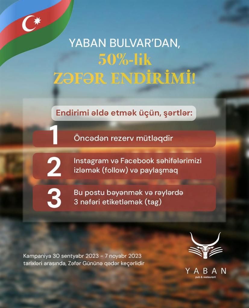 “Yaban” restoranından möhtəşəm Zəfər endirimi - FOTO 